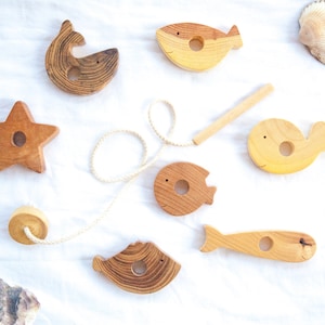 Wooden lacing toy set FISHES Infant toy Fine motor skills toy Natural toy for boys Montessori material Fish set Baby toy Toddler gift