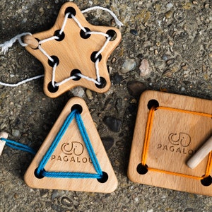 Handmade Montessori Wooden lacing, threading toy. Perfect gift for toddlers.