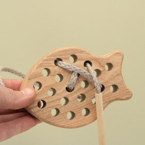 Handmade Wooden Threading Lacing Toy Educational Fish Adventure for Fine Motor Skills Montessori Learning Perfect Gift Free Shipping